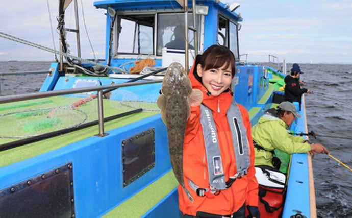 阪本智子が2年ぶりの船マゴチに挑戦　粘りの釣りで本命2本【一之瀬丸】