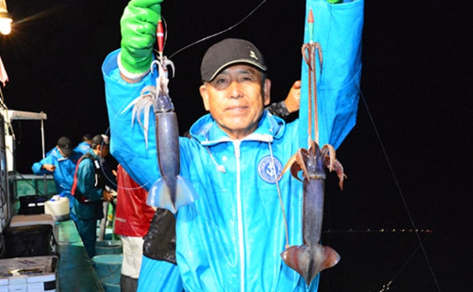 茨城『夜イカ』釣りでムラサキイカ中心に200尾超え【かもめ丸】