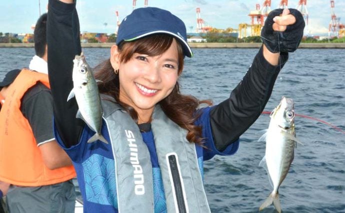 阪本智子が東京湾LTアジ船で入れ食い堪能　30cm頭に本命50尾！