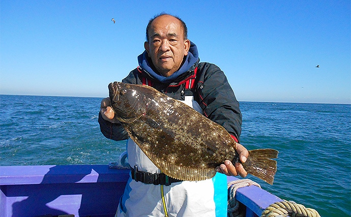 大原沖ヒラメ釣りが絶頂期　乗船取材で2.4kg頭に8尾【春栄丸】