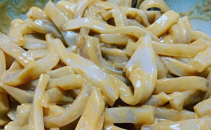 三陸のスルメイカ「家庭料理」レシピ：切り込み　丁寧な脱水がキモ