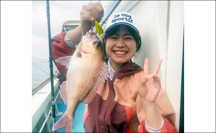 【福岡】沖のエサ釣り最新釣果　テンヤ釣りで初マダイゲットに笑顔