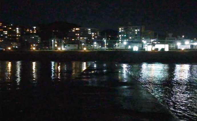 夜の海岸で親子でちょい投げ釣り　本命キス不発も人生初のアナゴに歓喜