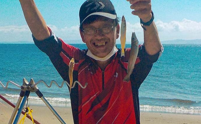 三浦海岸での投げ釣りで20cm超え良型含みシロギス12尾キャッチ