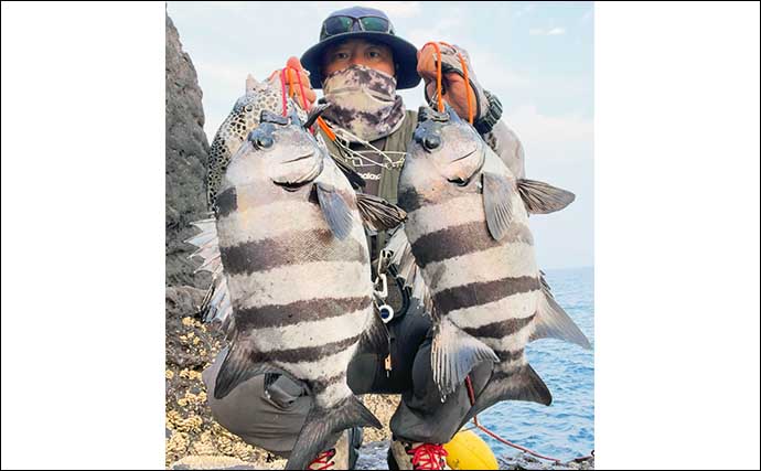 五島列島の石物釣りで60cm頭にイシダイ好捕　深場狙いが的中