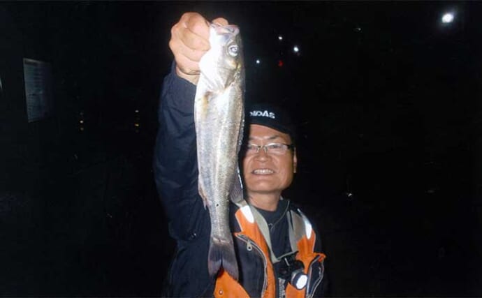 揖斐川での投げ釣りで45cmマダカ（スズキ）手中　大雨後の増水に苦戦