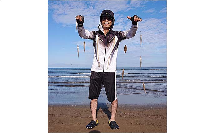 石川県でのキス投げ釣りで20cm超え多数の124匹　遠投で連掛け連発