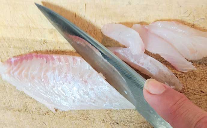 釣り人的「ひと手間」生食レシピ：イシガキダイの細切り　小型が好適？