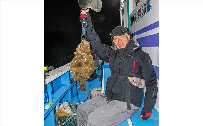 鹿島沖の船ヒラメ釣りで3.5kg頭にトップ6尾　小学生が5尾手中