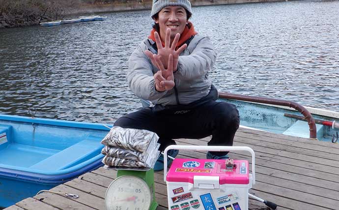 津久井湖ボートワカサギ釣りで707尾2820gで竿頭【神奈川】　3週連続の好釣果に