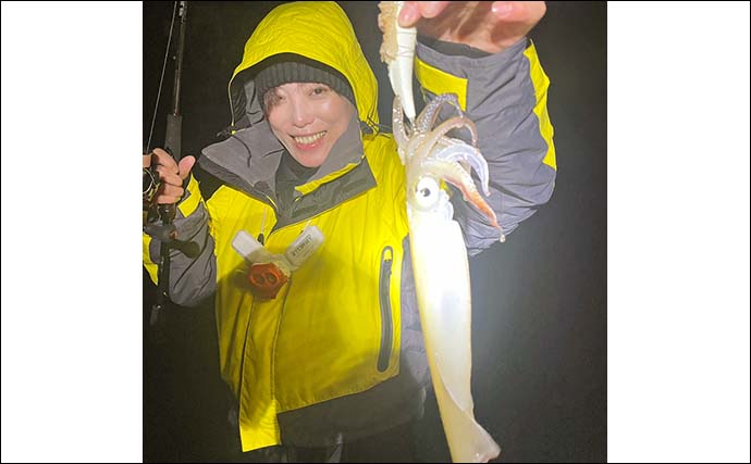 夜の堤防ヤリイカエギング釣行で胴長32cm頭に9匹ゲットに大興奮【福井】