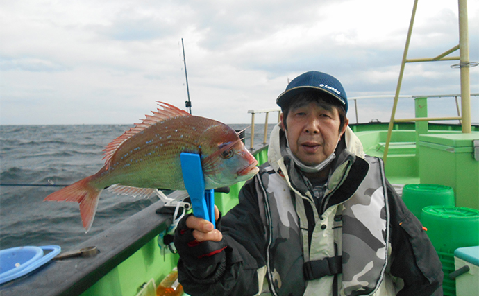 ハナダイ五目釣りで30cm前後中心に本命好捕【千葉・増栄丸】好ゲストにカンパチ