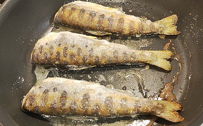 渓流で釣った魚で作る「フレンチ」レシピ：アマゴのガーリックムニエル