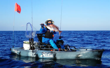 カヤックタイラバ釣行で70cmマダイ　足漕ぎだからこそ魚探反応にロックオン可能