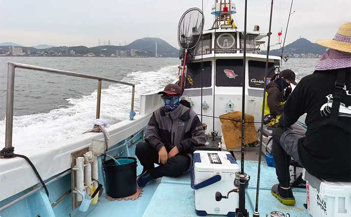関門海峡のテンヤ真鯛釣りでゲスト混じりに本命好捕【関門RYUSEI】動かし過ぎに要注意？