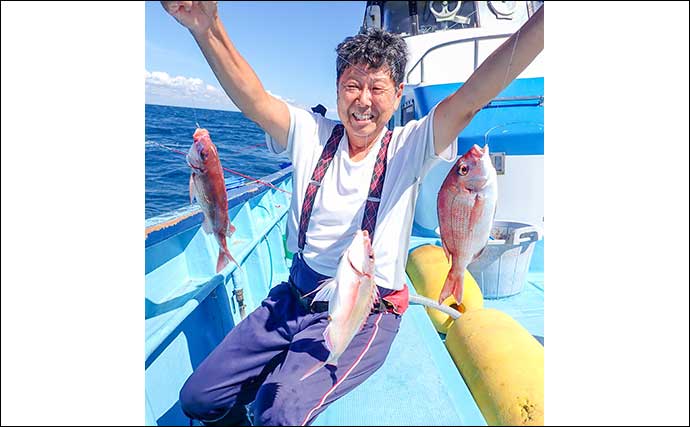 外房のコマセ釣りで36cm頭に釣る人ハナダイ35尾と快釣【千葉・直栄丸】