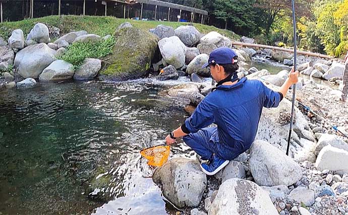 狩川渓谷マス釣り場でのエサ釣りでレアな『黄金金時ヤマメ』を狙う【神奈川】