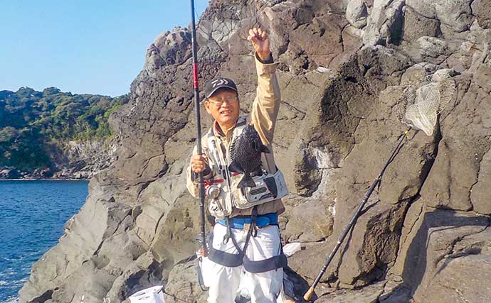 東伊豆の地磯での石物釣りでイシガキダイ3尾【静岡】重量級ヒットは無念のバラシ