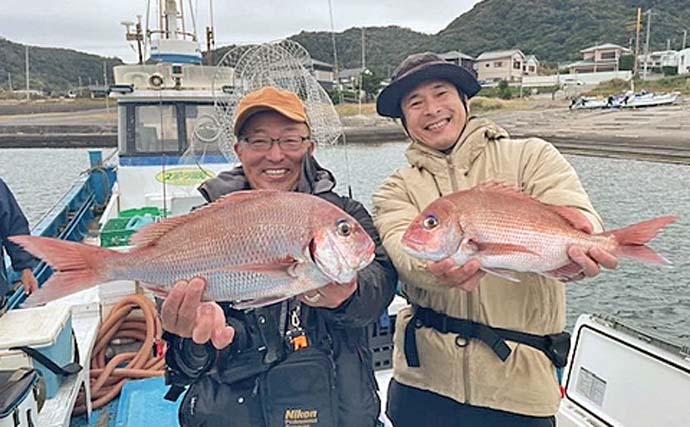 コマセマダイ釣りで2kg頭に釣る人6尾【千葉・竜一丸】ゲストも多彩に顔出し