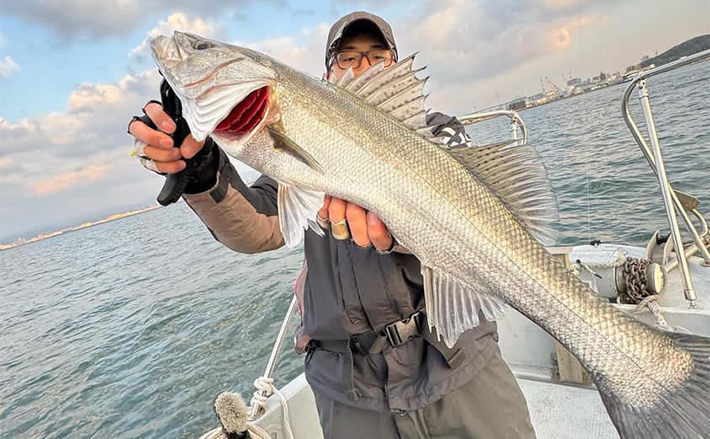 ボートルアーシーバス釣行で初体験者が70cm超え本命キャッチ【博多湾