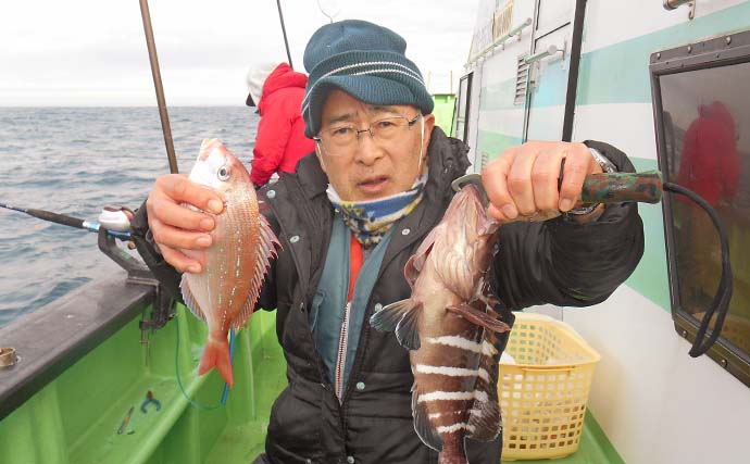 片貝沖のハナダイ釣りで30cm超え混じりに入れ食い絶好調【千葉・増栄丸】