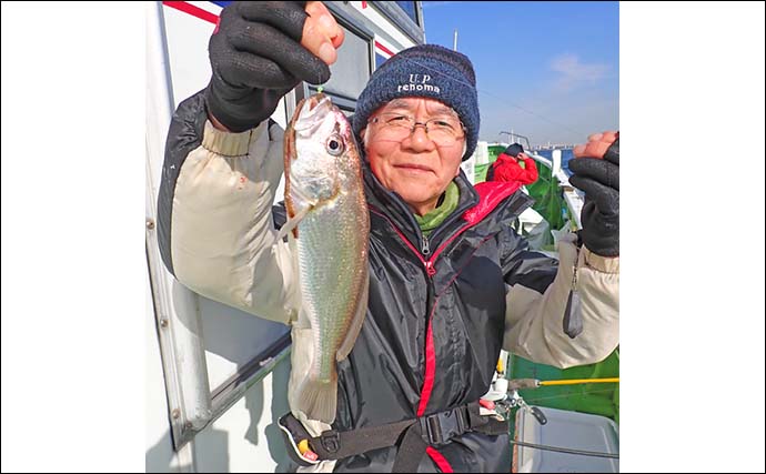 東京湾の船イシモチ釣りで32cm頭に釣る人46尾【鴨下丸】アジやアナゴがゲスト