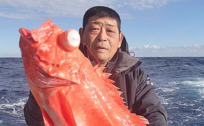 深海釣りで5kg頭に釣る人メヌケ3尾【千葉】ゲストのキンメでクーラーボックスは満タン