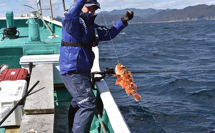 中深海の根魚五目釣りで50cm級頭に良型ウッカリカサゴが連発【三重・なぎさ丸】