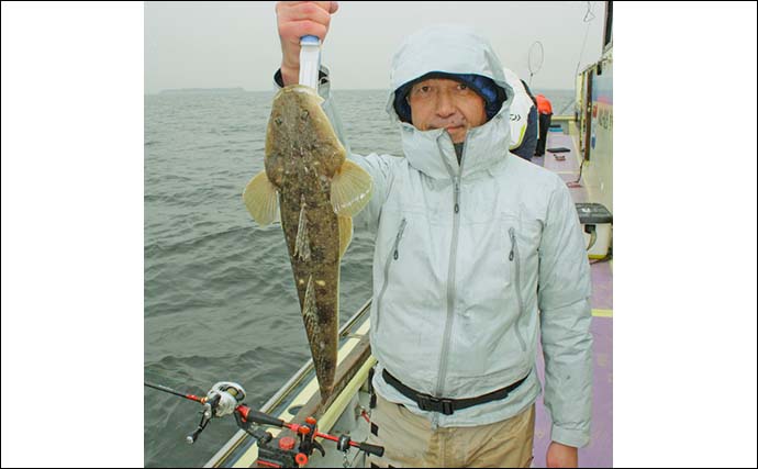 東京湾の船マゴチ釣りで54cm頭に釣る人5尾【新明丸】エサはサイマキエビ