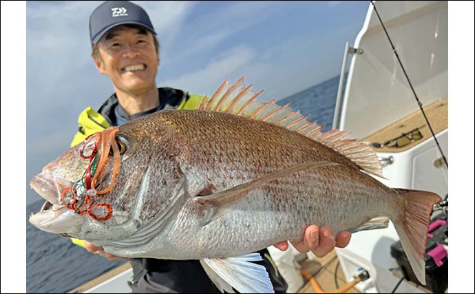 玄界灘タイラバ釣行で乗っ込みマダイ8尾【福岡】ボリューミーな仕掛けが的中