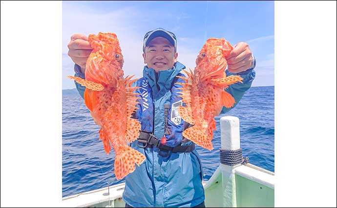 中深海釣りでオニカサゴ5匹にアヤメカサゴ7匹をキャッチ【三重・大宏丸】