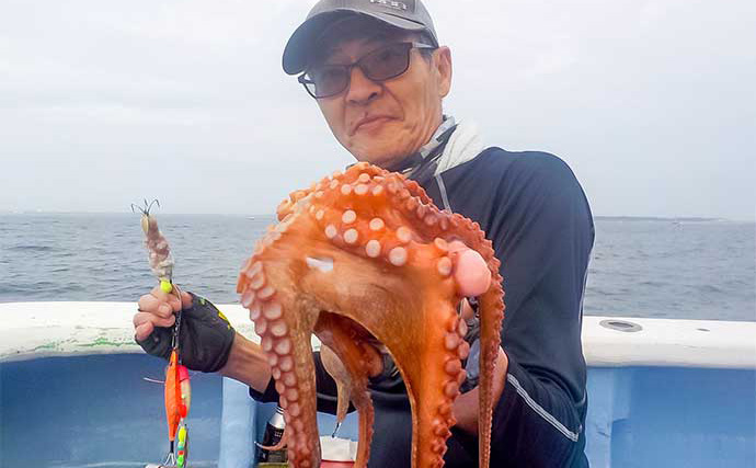 鹿島沖エギタコ釣りで船中全員安打【茨城・幸栄丸】良型中心で好土産に