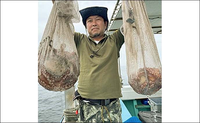 日立沖エギタコ釣りで良型マダコ連発【茨城・釣友丸】数と型どちらも期待できる好シーズン