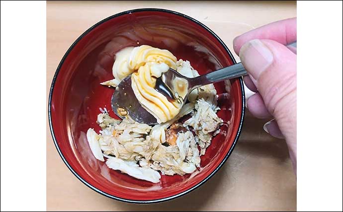 釣りのゲストで作るレシピ：ワタリガニのネズ和え　身は冷凍保存も可能