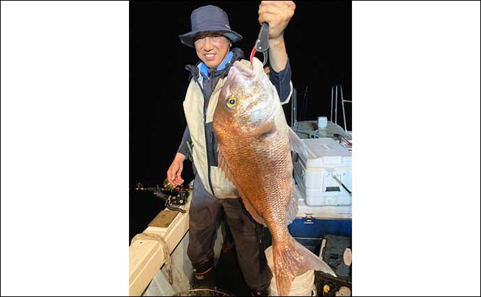 釣ったイカを泳がせて12kg頭にアラ（クエ）船中4尾【山口・かもめ丸】大ダイも顔出し