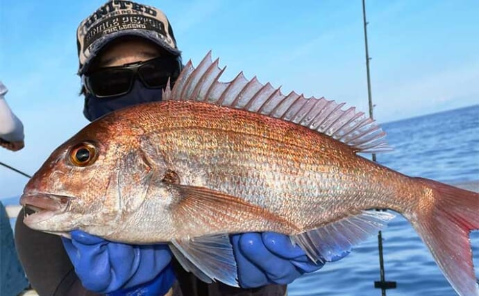 上越沖ディープタイラバ釣行で夏マダイ3枚【新潟・子丸】浅場では良型キジハタも登場