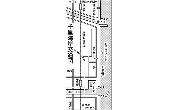 千里海岸での投げ釣りで18cm頭にシロギス30匹【三重】午後帯だけでキャッチ