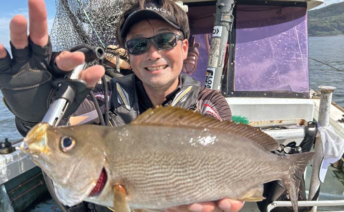 船からのフカセ釣りでマダイに良型クロにイサキをキャッチ【鹿児島・金太郎】