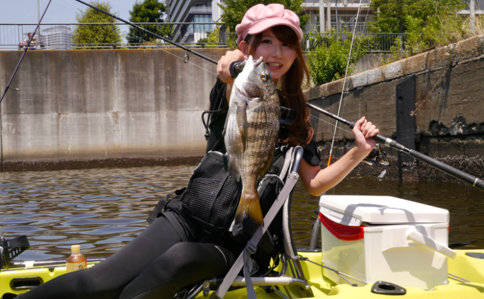 初の足漕ぎカヤックフィッシングでクロダイ登場！【東京・豊洲ぐるり公園】落とし込み釣りでヒット