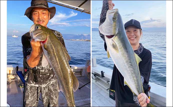 関西エリアの【船釣り特選釣果】淡路島沖の落とし込みサビキ釣りでブリにスズキ浮上