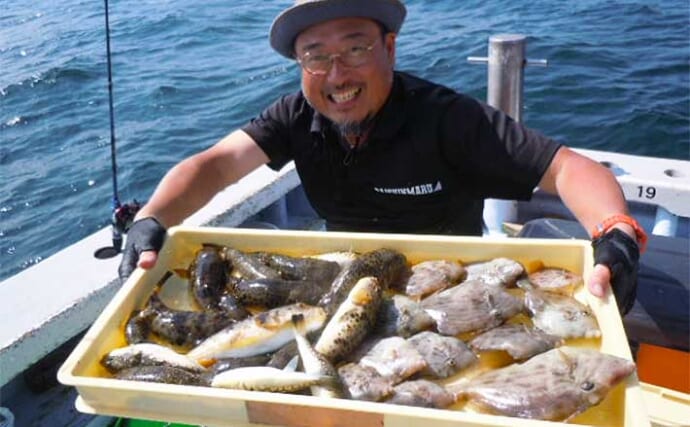 【船釣り釣果速報】カワハギ便でヒガンフグ交じりで良型本命を好捕！（愛知）