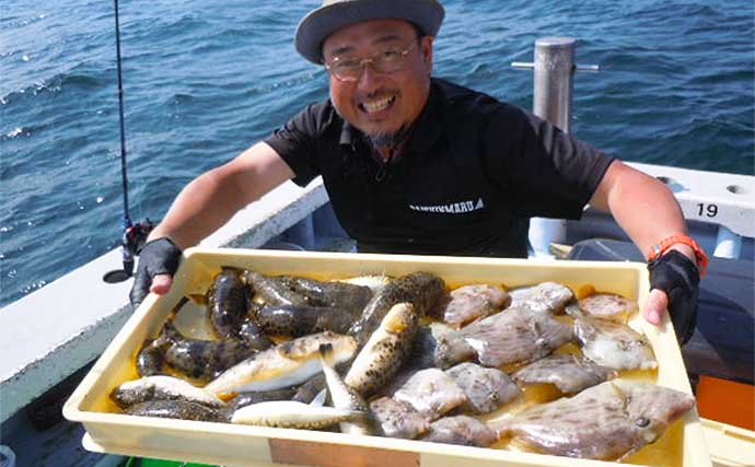 【船釣り釣果速報】カワハギ便でヒガンフグ交じりで良型本命を好捕！（愛知）