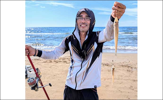 砂浜でのキス投げ釣りでシロギス100匹超えと絶好調【石川・千里浜なぎさドライブウェイ】