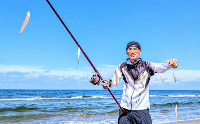 砂浜でのキス投げ釣りでシロギス100匹超えと絶好調【石川・千里浜なぎさドライブウェイ】