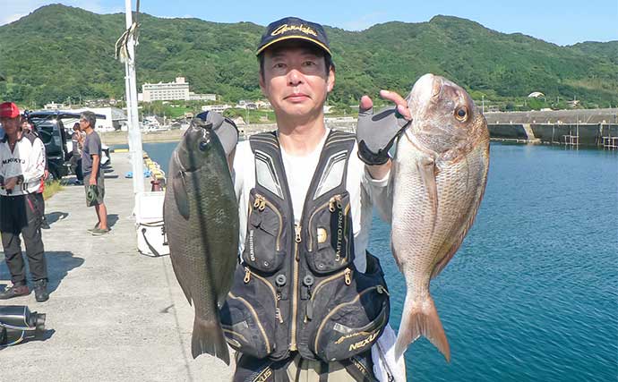 宇和島の沖磯ウキフカセ釣りで73cm4.5kg大型マダイ浮上【山口】ハリス1.5号でキャッチ成功