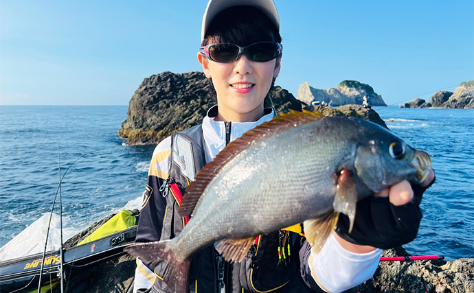 深島での磯フカセ釣りでカツオに良型イサキにオナガグレと多彩釣果に大満足！【大分】