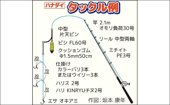 片貝沖のコマセ五目釣りで35cm級頭に釣る人ハナダイ40尾【千葉・増栄丸】