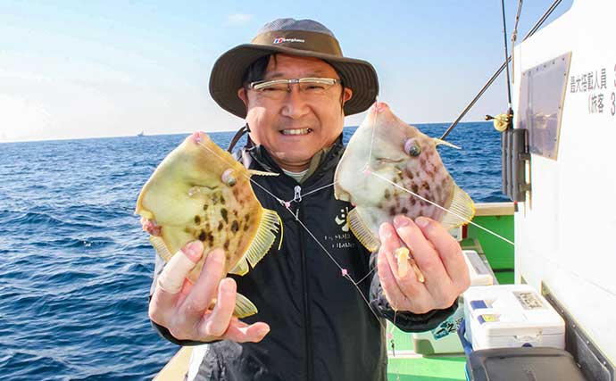 船カワハギ釣りでキモパン良型ゲット成功【茅ヶ崎・まごうの丸】宙でフワフワ誘いが奏功