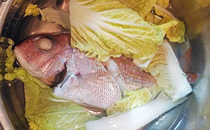 釣魚で作る「体ぽかぽか」レシピ：小ダイと白菜のスープ　野菜に魚の旨味染み込む