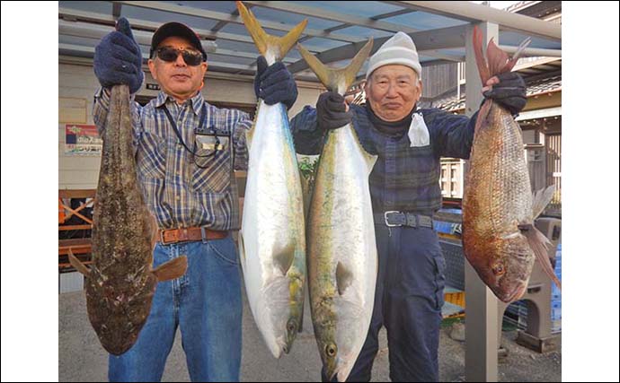 冬の師崎沖泳がせ釣りが熱い！【愛知・荒ます釣船】80cmブリに65cmマゴチを好捕